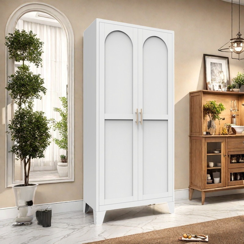 61'' Metal Storage Cabinet with Adjustable Shelves - White