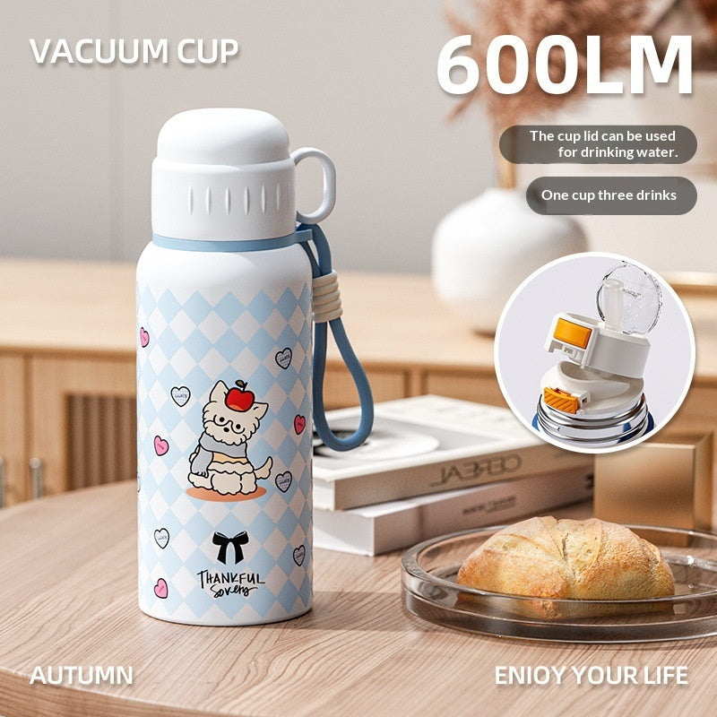 Insulated Stainless Steel Travel Mug 600ml with Carrying Strap & Straw