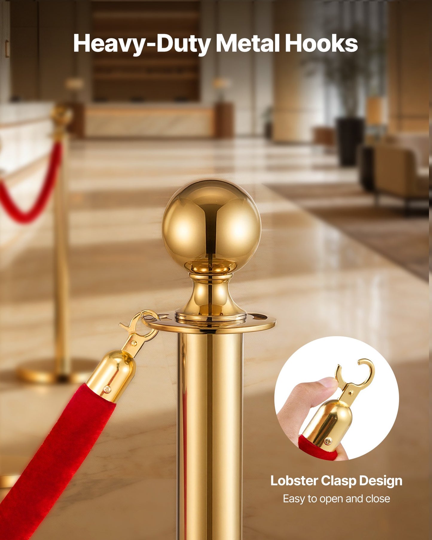 Crowd Control Ropes 4 Pack 5 Ft Velvet Barrier Ropes with Gold Hooks for Events & Theaters