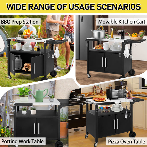 Outdoor Grill Cart with Storage and Wheels - Movable Kitchen Island for BBQ and Patio Dining