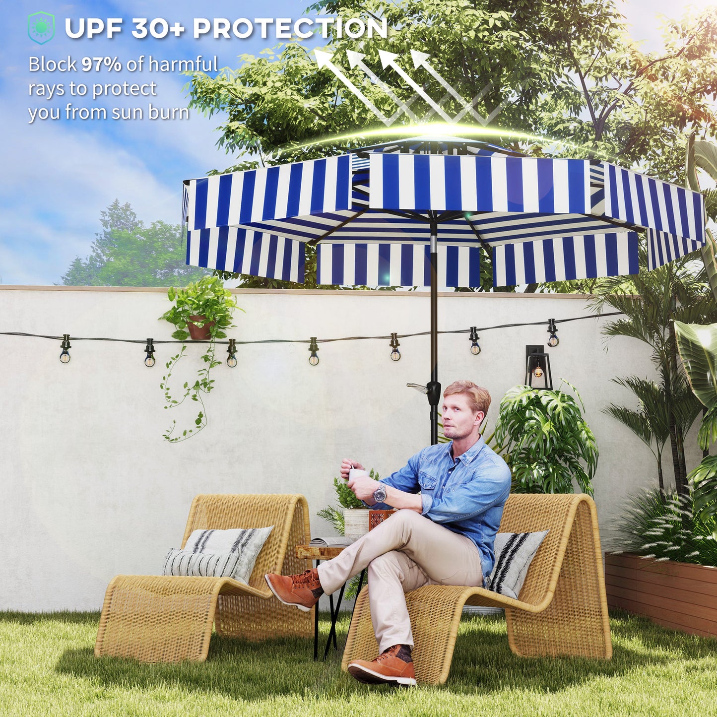 8.6FT Patio Umbrella with UPF 30+ Protection - Navy Blue