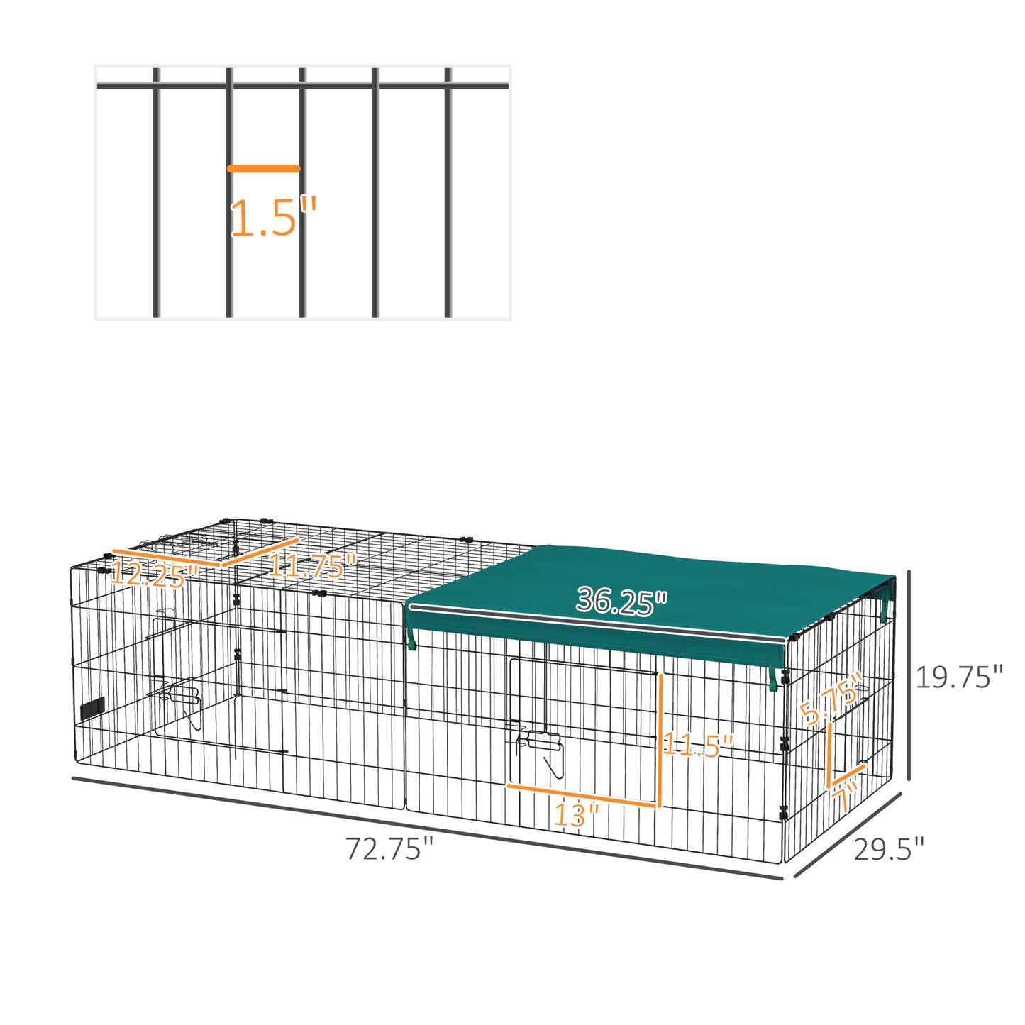 73-Inch Small Animal Playpen with Roof for Rabbits, Chickens, Chinchillas - Indoor Outdoor Green