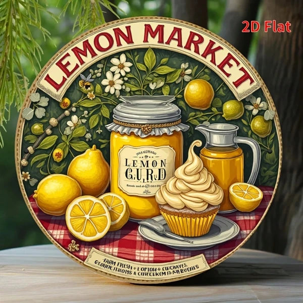 Vintage Lemon Tin Sign - 20x20cm Metal Wall Art