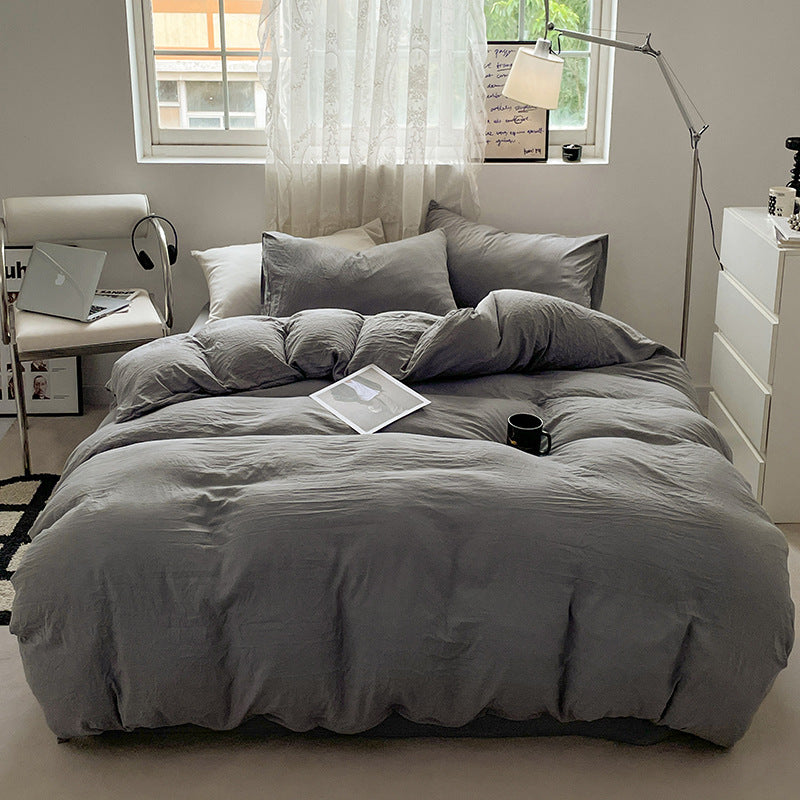 Solid Color Cotton Bed Sheet Set - Soft Washed Bedding Includes Quilt Cover & Pillowcases