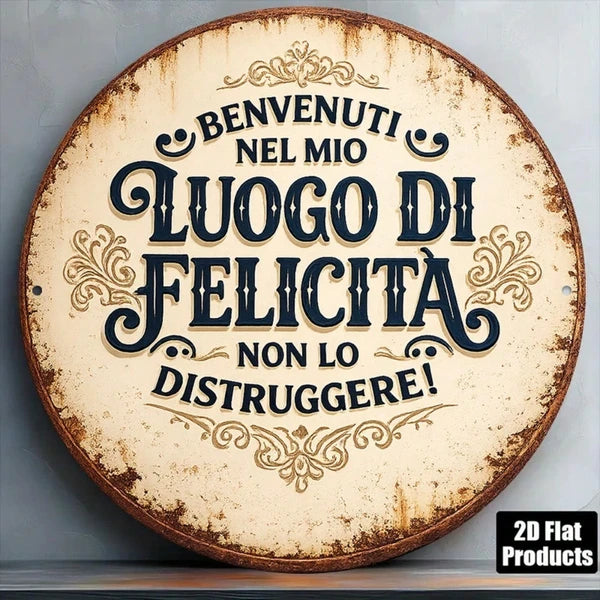 Vintage Round Welcome Sign - My Happy Place Plaque