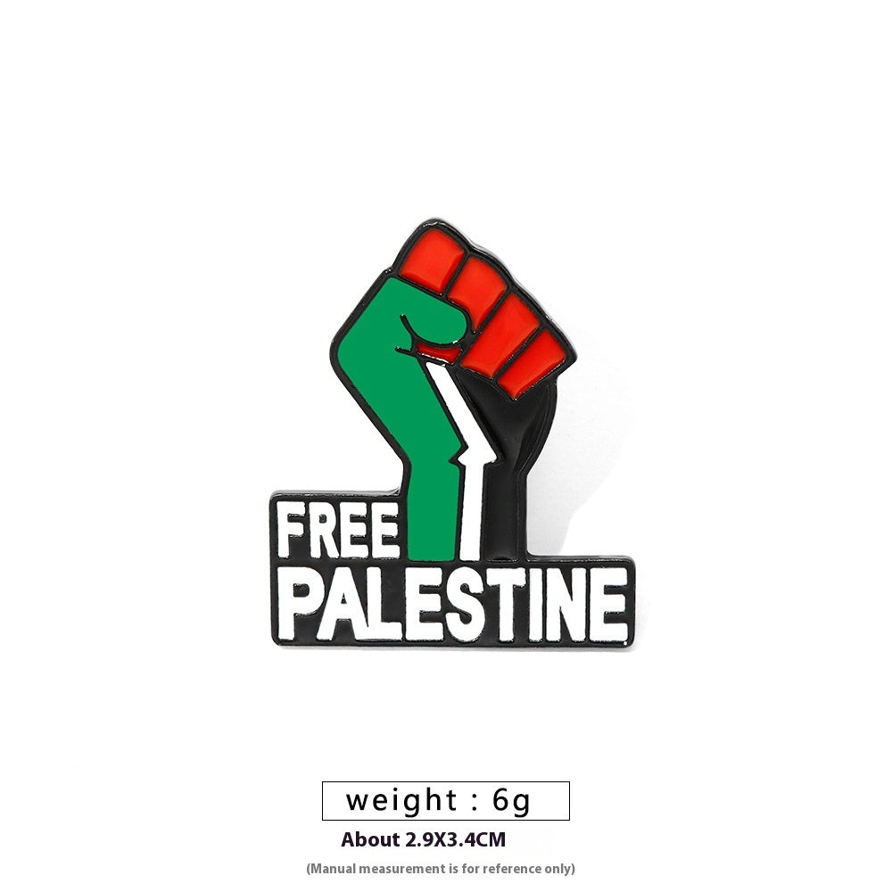 Free Palestine Flag Brooch Pin - Gold & Black Badge for Clothes & Accessories