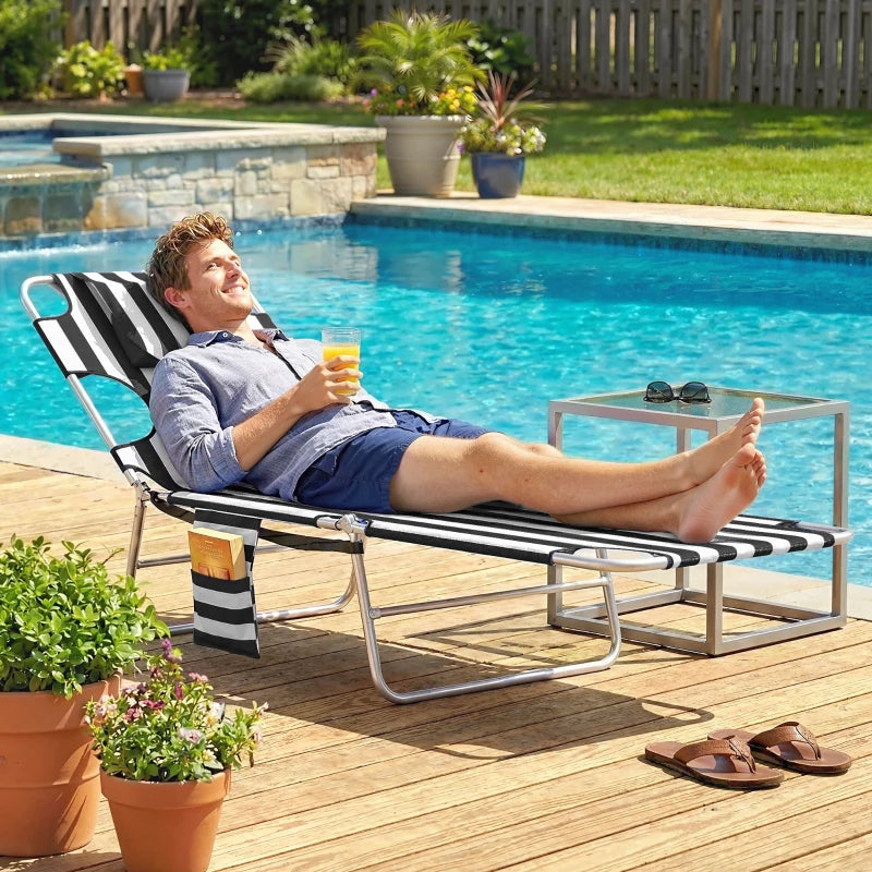 Tanning Chair With Face Hole, 5-Level Adjustable Outdoor Chaise
