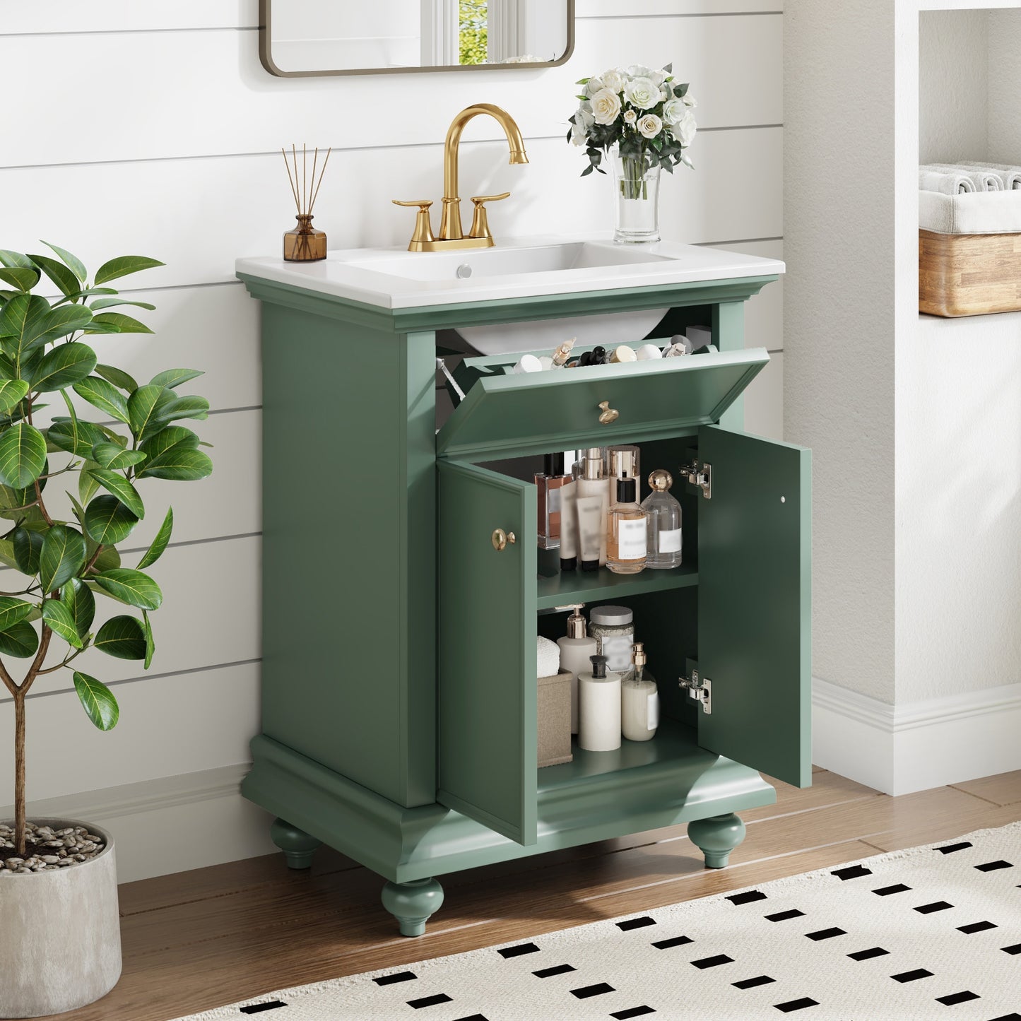 24" Modern Bathroom Vanity with Tip-Out Drawer - Green
