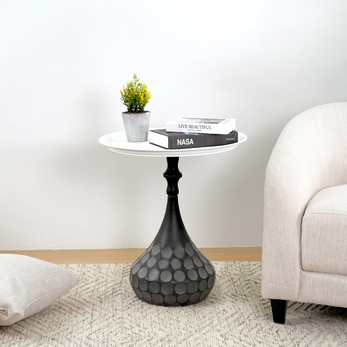 Accent Metal Coffee Table, Pedestal Table For Living Room,