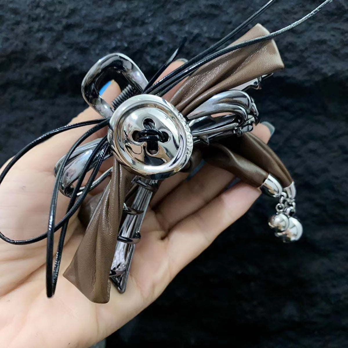 Metal Leather Hair Claw Clip with Tassel Beads