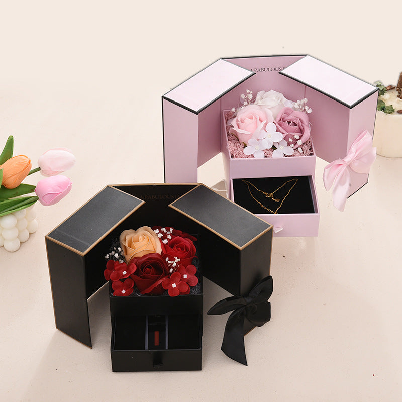 Red Rose Gift Box with Double Opening Bow Knot Door - Home Decor & Storage