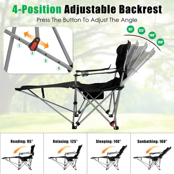 Adjustable Folding Camping Chair with Footrest and Cup Holder