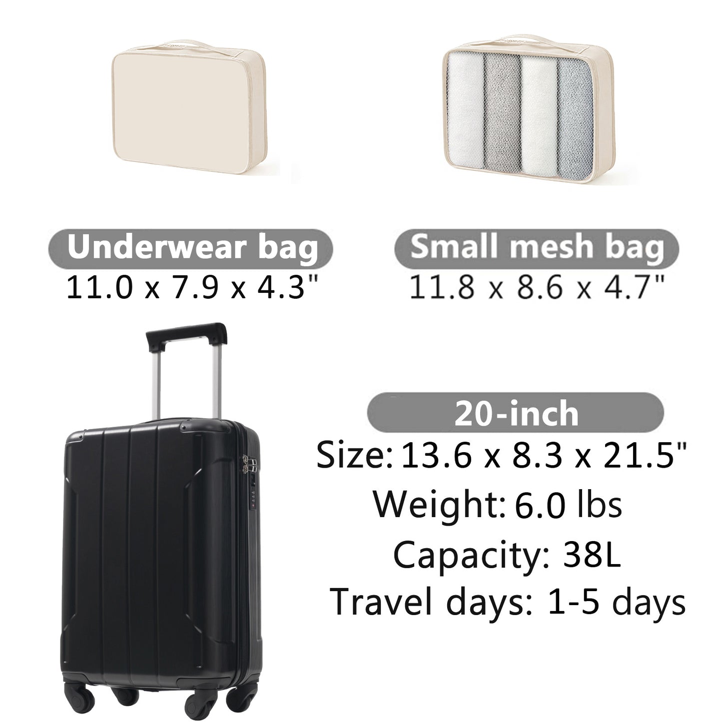 20-Inch Lightweight Hardshell Carry-On Luggage with Spinner Wheels