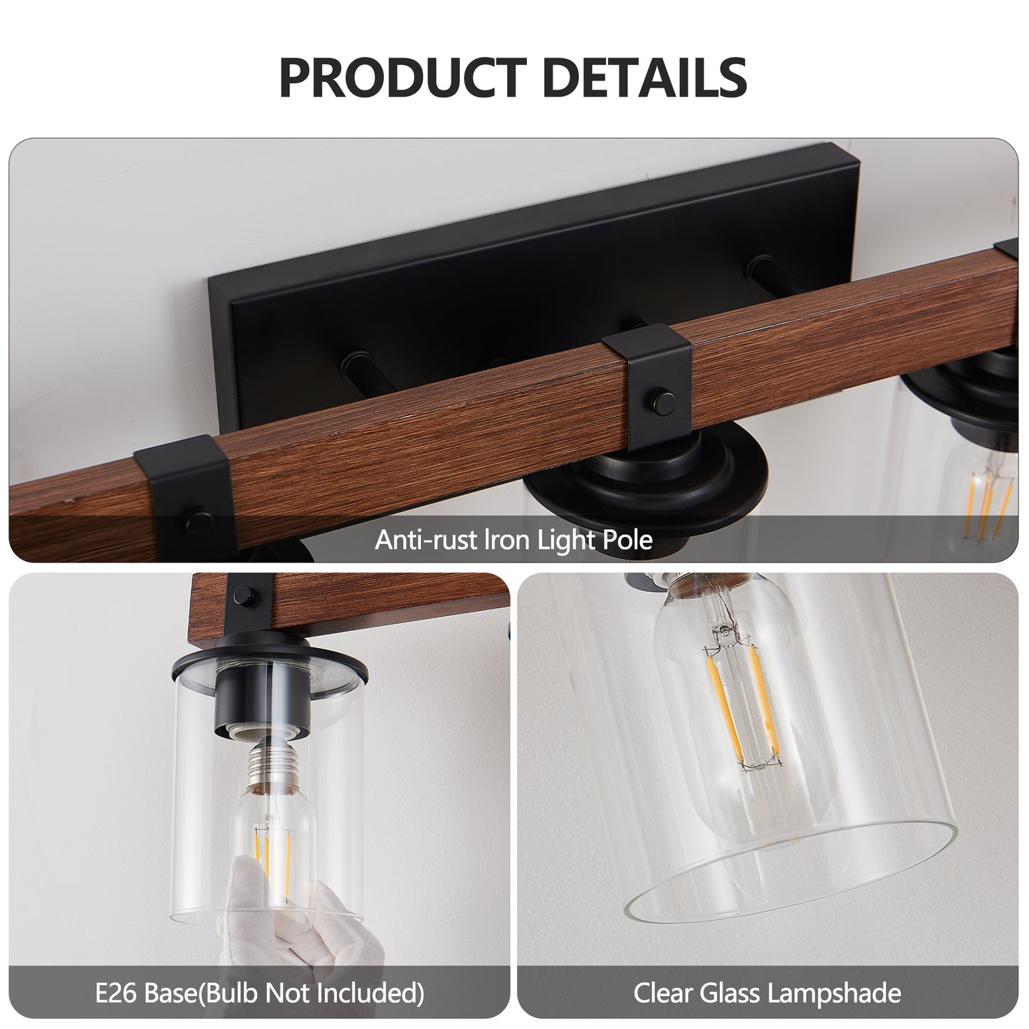 50in Rustic 7-Light Bathroom Vanity Wall Sconce - Farmhouse Industrial Lighting