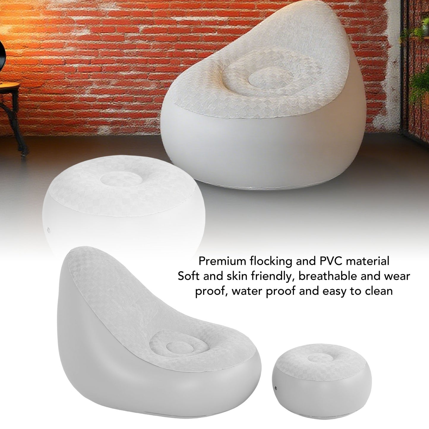 Inflatable Lounge With Footstool PVC Flocking Water Proof Folding