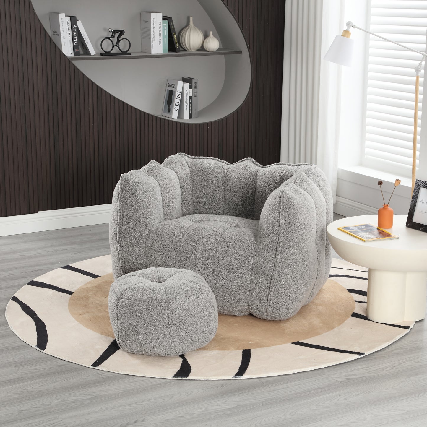 Soft Chenille Bean Bag Chair with Foam - Grey