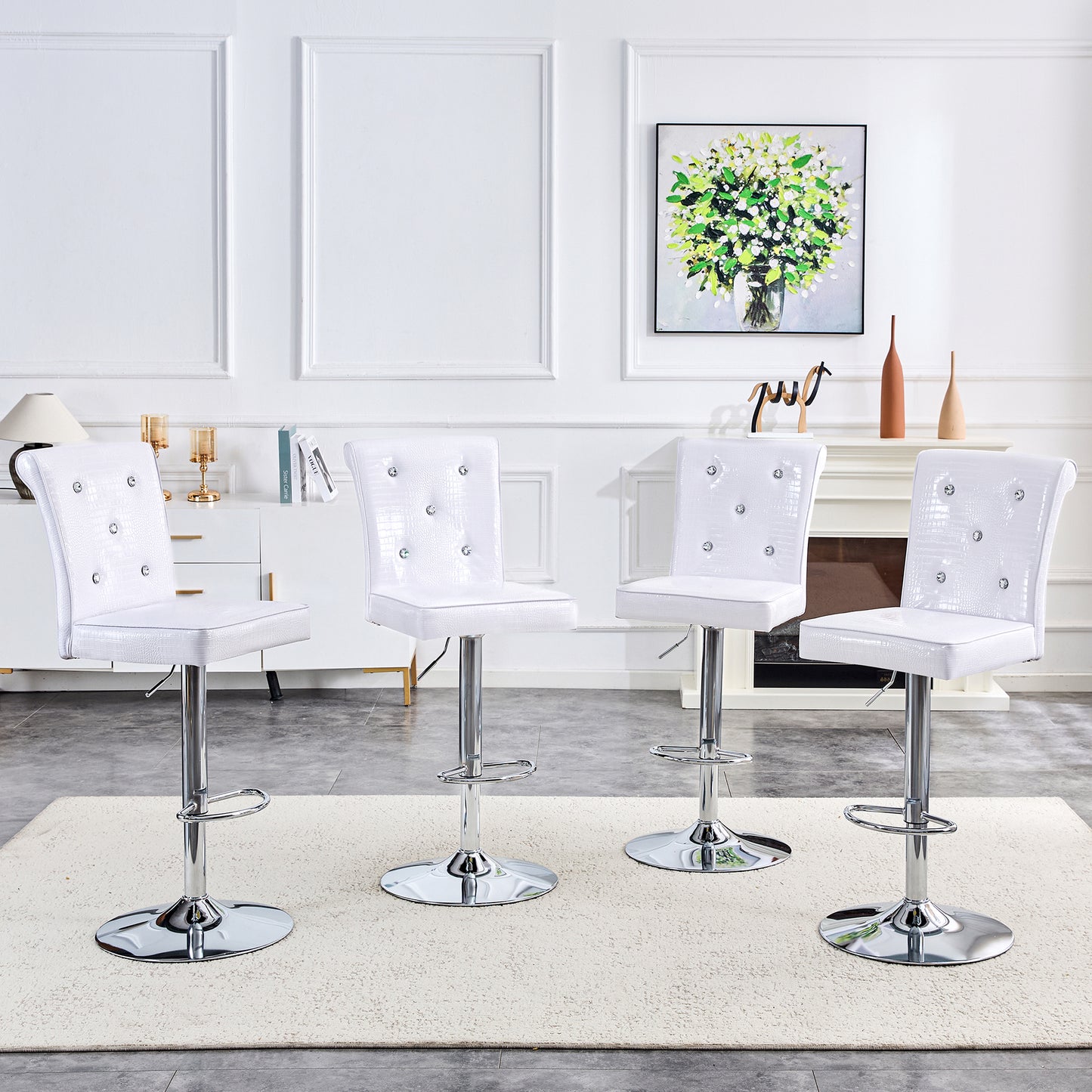 A Set Of 2 White Vintage Crocodile Leather Lift Chairs, Featuring