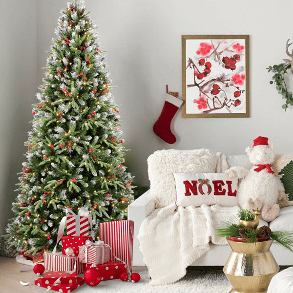 6ft LED Christmas Tree with Red Fruit & Pine Cones - Foldable