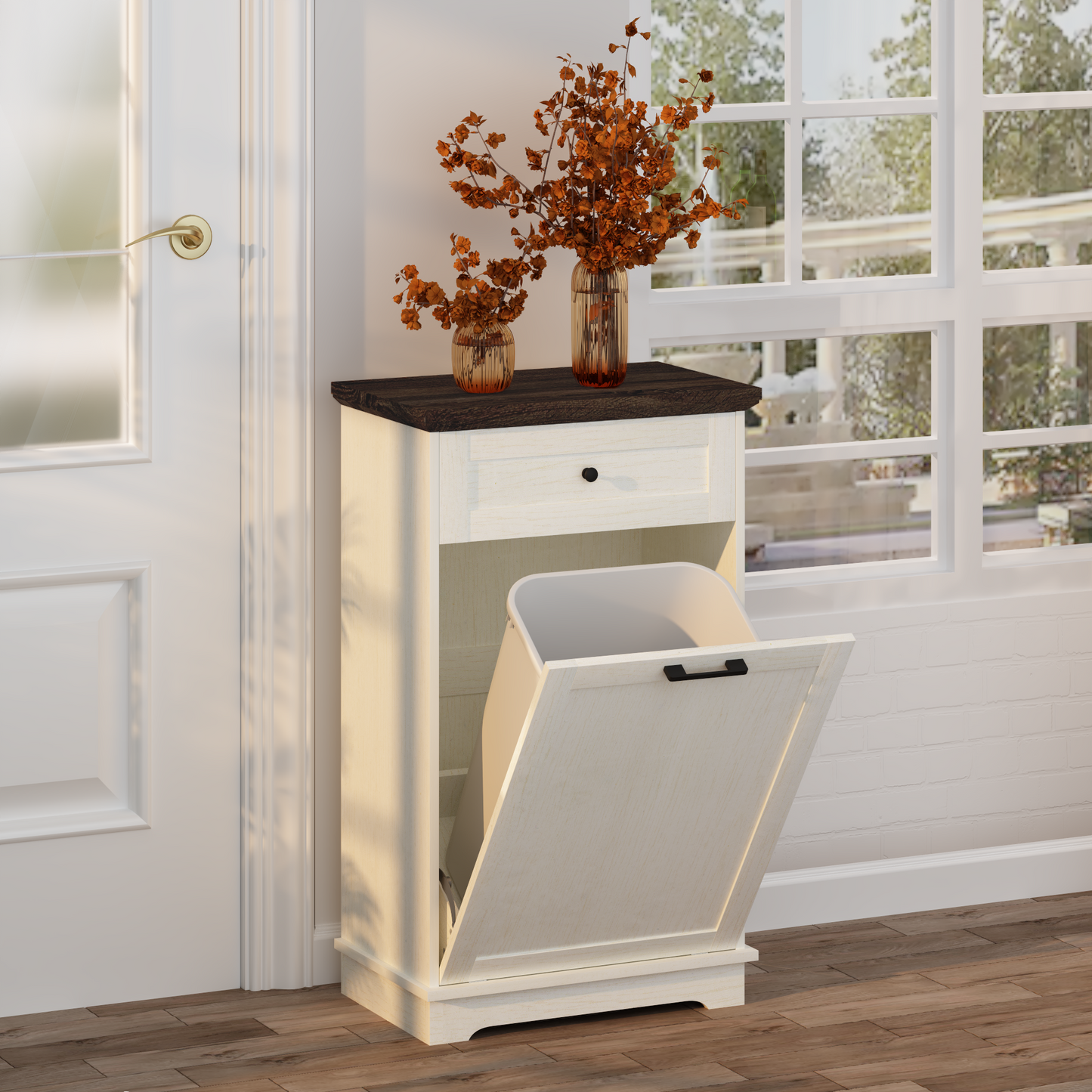 10 Gallon Tilt-Out Trash Cabinet - Antique White
