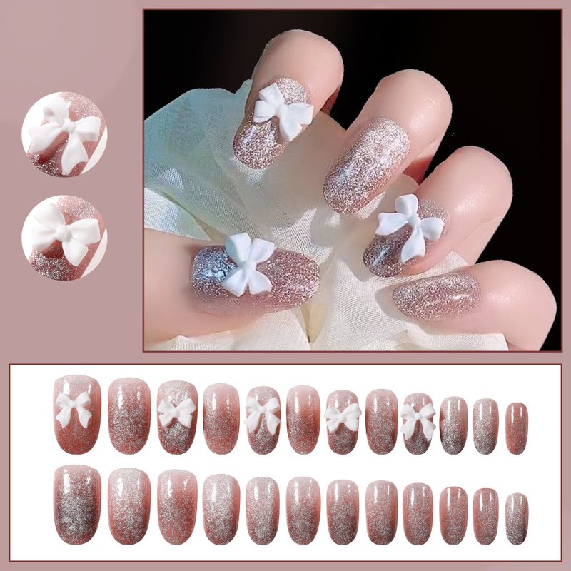 Cat Eye Bow Nail Patches 24-Piece Kit with Jelly Glue