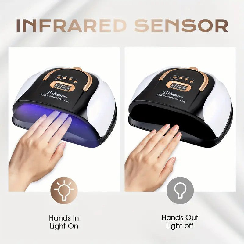256W High-Power UV LED Nail Lamp with Smart Timer & Sensor - White