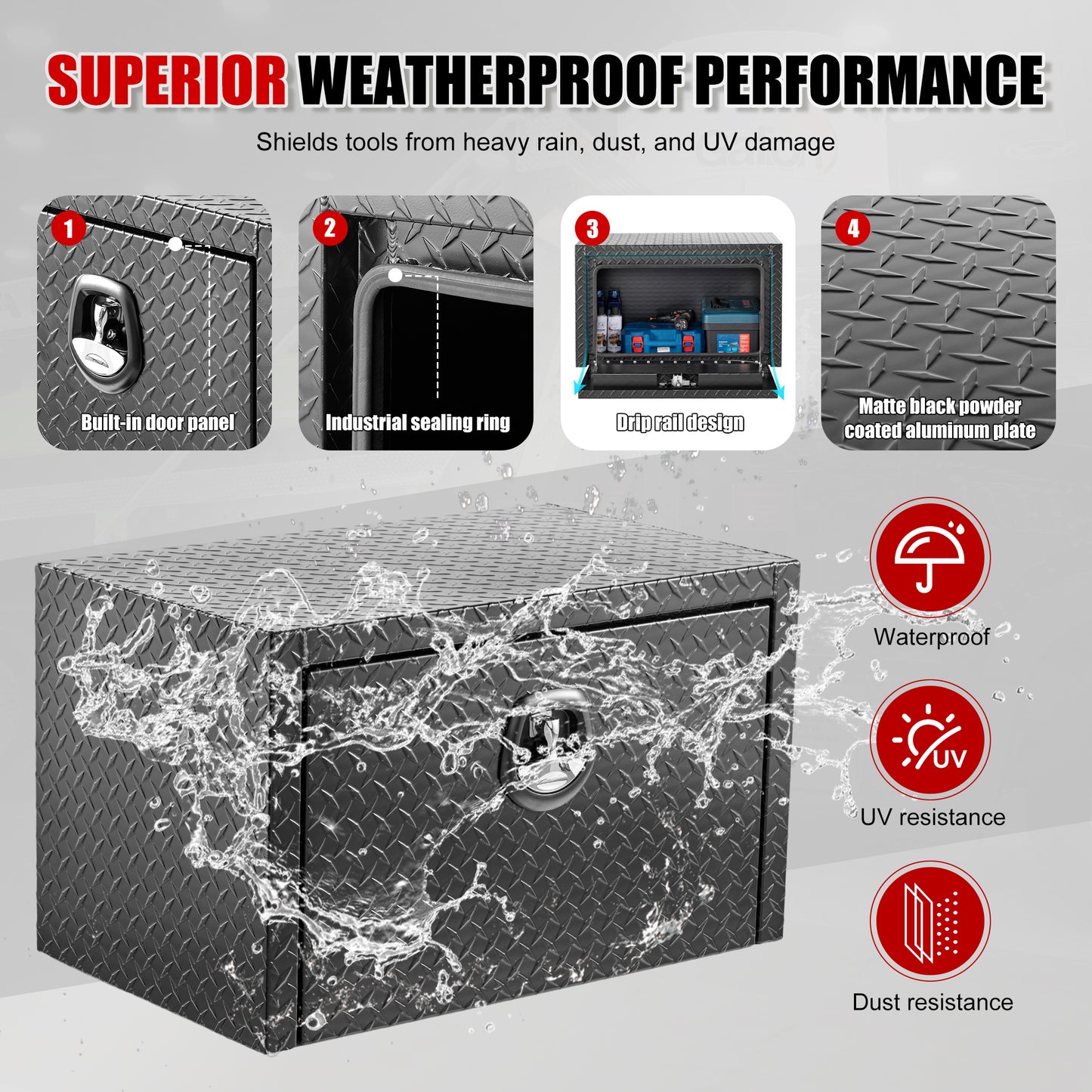 30 Inch Heavy Duty Aluminum Truck Tool Box - Waterproof Black