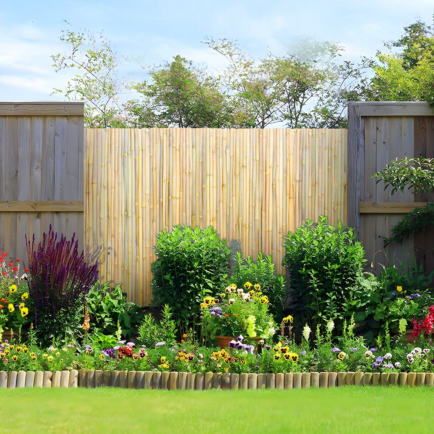 Natural Bamboo Fence Panel 4 ft H x 8 ft L Outdoor Privacy Screen