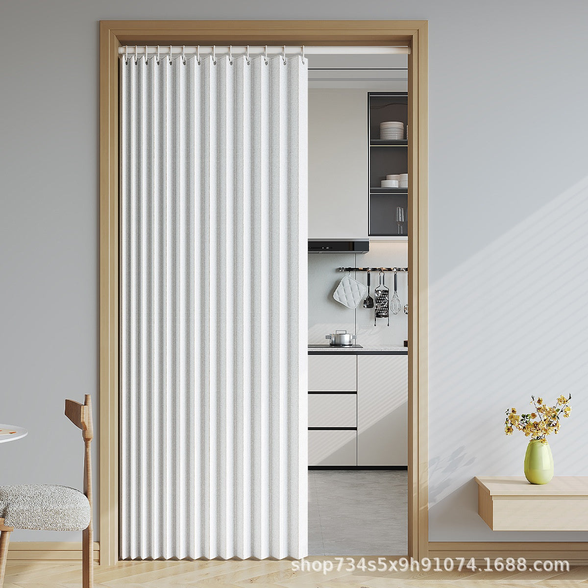 Folding Room Divider Curtain for Home & Garden, Solid Color, Adjustable Size