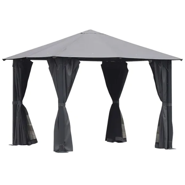 10ft x 10ft Patio Gazebo - Black & Grey Outdoor Canopy with Mesh Netting