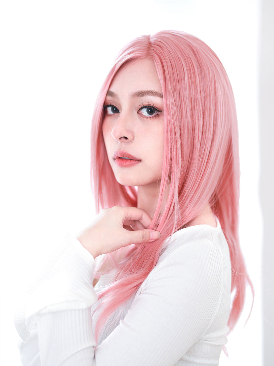 Pink Long Straight Cosplay Wig - 70cm Middle Bangs