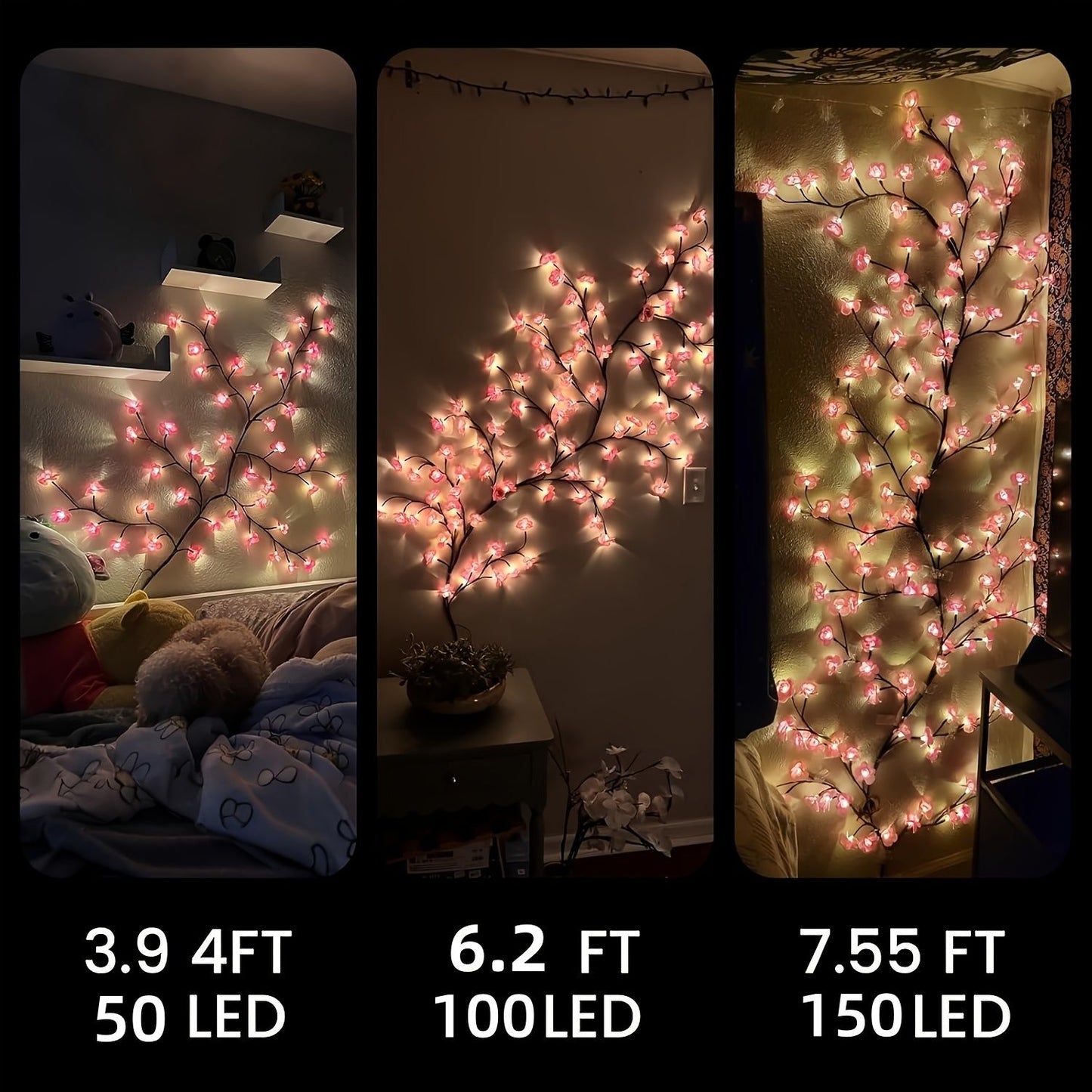 LED Cherry Blossom Wall Lights with Remote - 8 Modes, Flexible Branches, USB Power