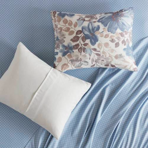 Floral Comforter Set with Bed Sheets - Blue Queen Size