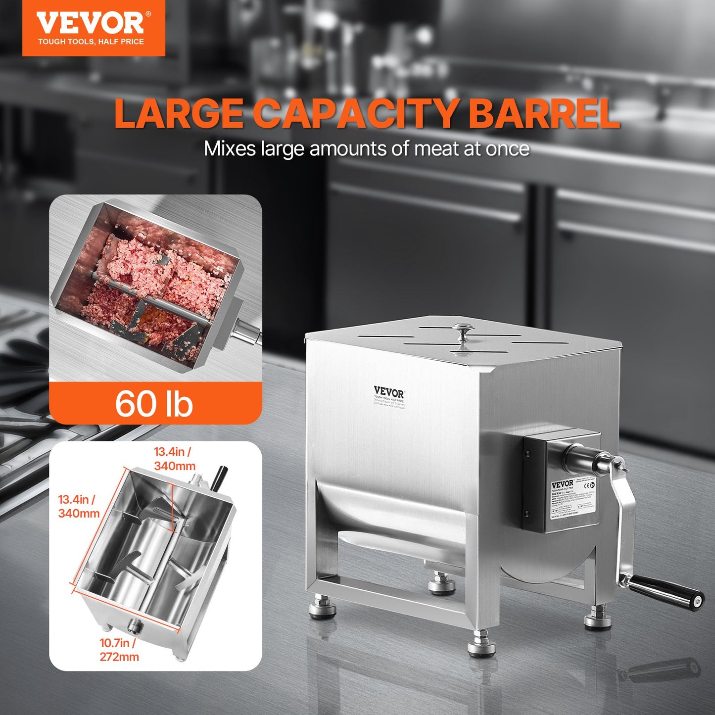 Manual Meat Mixer 60L - Heavy-Duty Sausage Mixer Machine