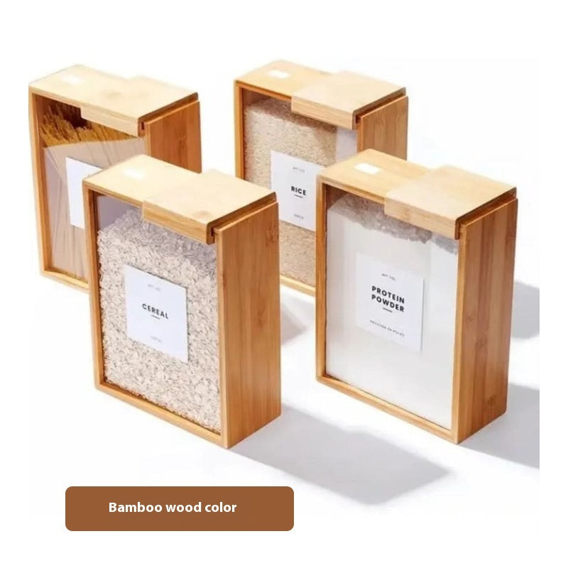Bamboo Grain Storage Box with Sliding Cover - Modern Home Organization