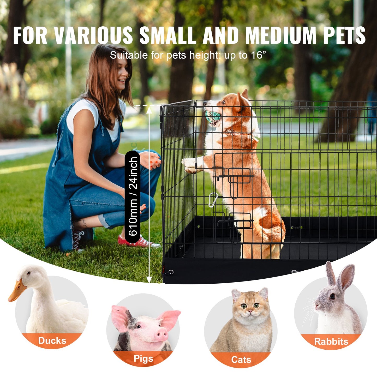 Foldable Metal Dog Playpen 36 Inch with Bottom Pad - Black Pet Guardrails