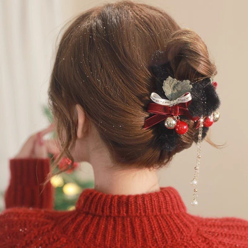 Plush Bow Hair Barrettes for Women