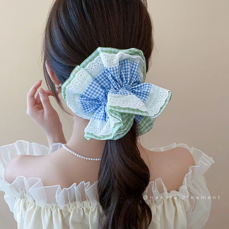 Blue Plaid Elastic Hair Ring