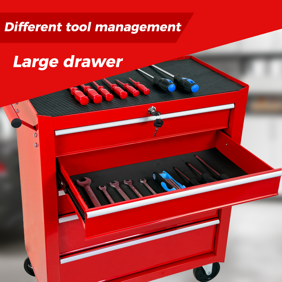 5-Drawer Rolling Tool Chest with Lock & Key - Red