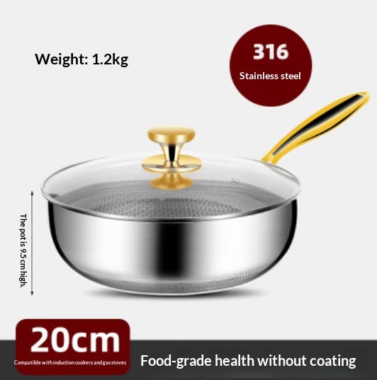 Stainless Steel Double-Sided Honeycomb Fry Pan Non-Stick Coating-Free Kitchen Cookware