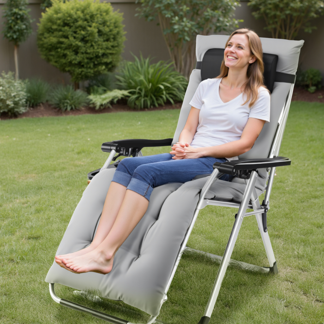 Zero Gravity Reclining Camping Chair with Cup Holder & Cushion