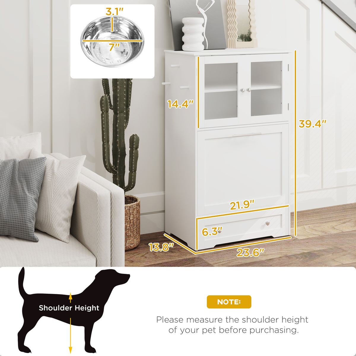 Elevated Dog Feeding Station with Storage Cabinets & Bowls