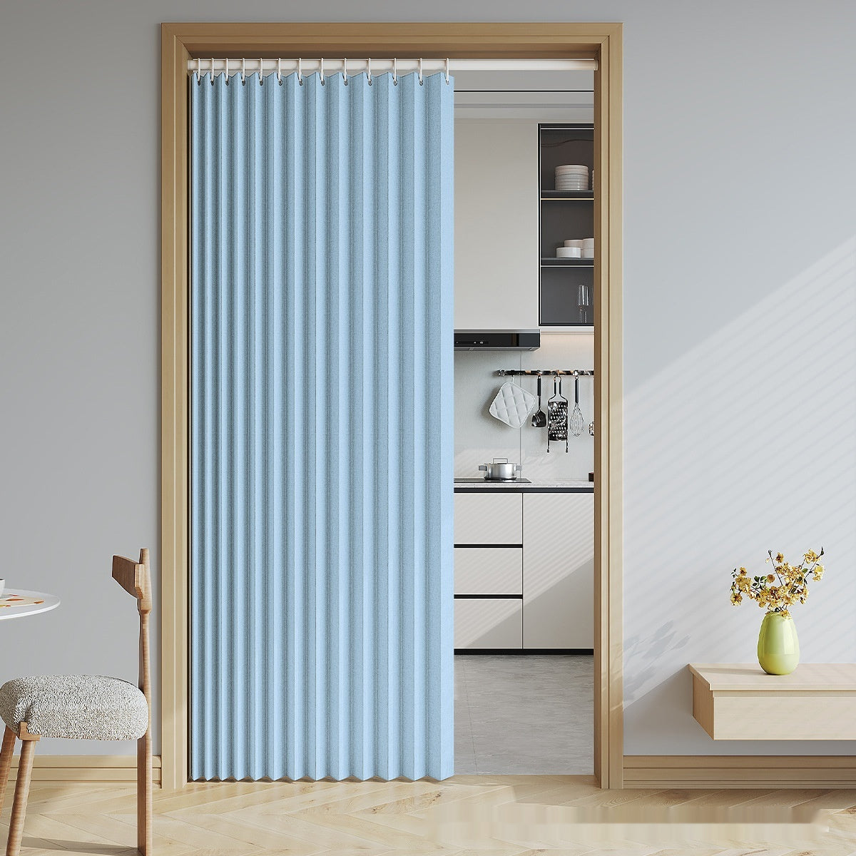 Folding Room Divider Curtain for Home & Garden, Solid Color, Adjustable Size