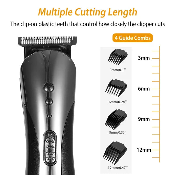 3-in-1 Men Electric Hair Clipper & Beard Trimmer Grooming Kit - Black