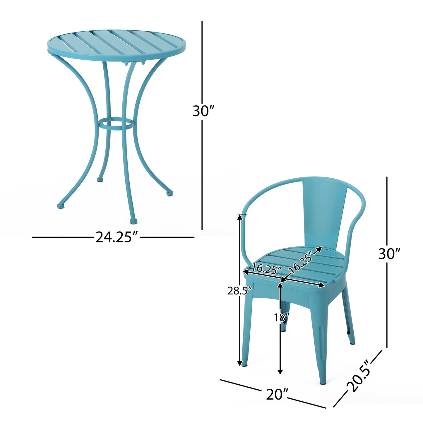 Blue 3-Piece Outdoor Bistro Set - Metal Table & Chairs
