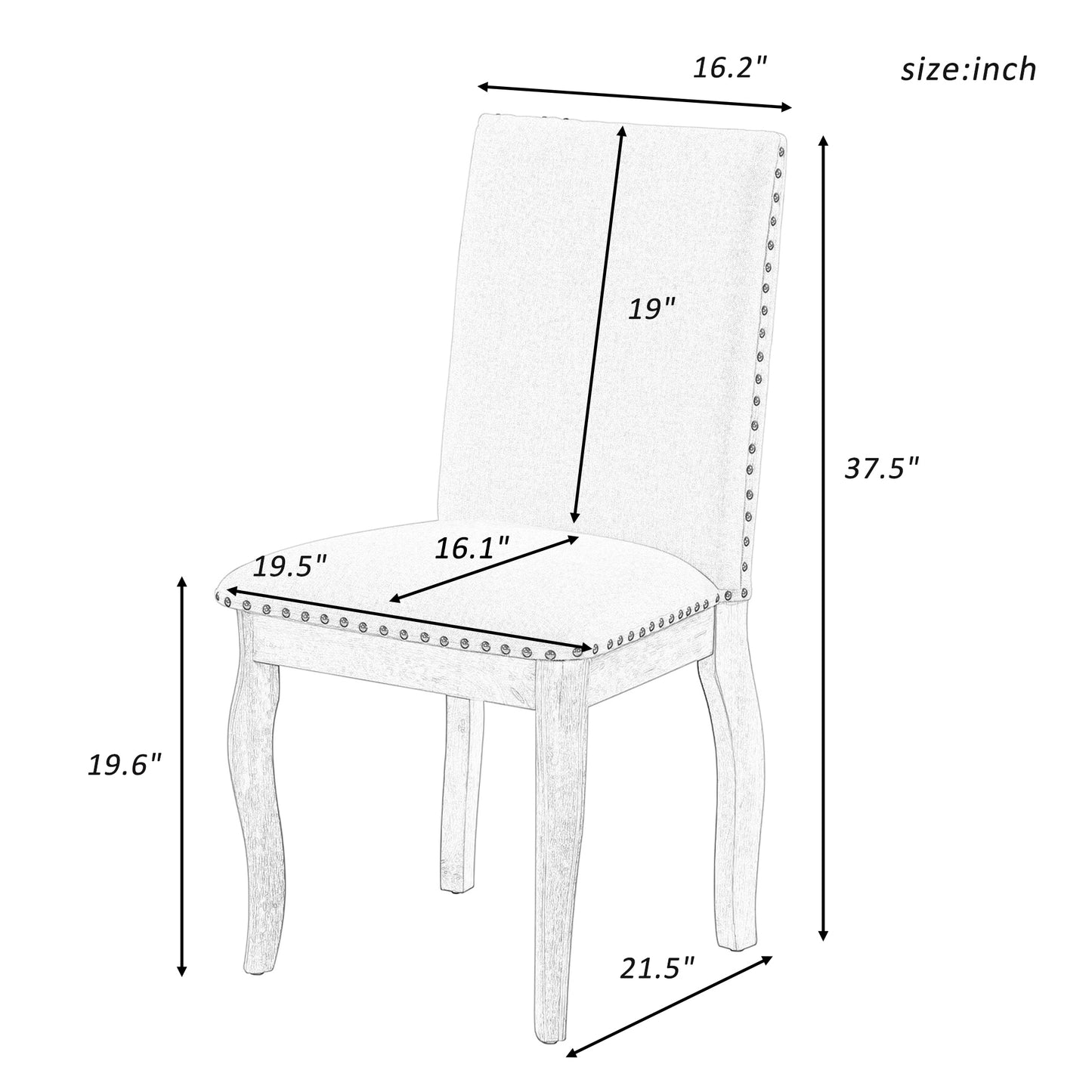 Set of 2 Upholstered Dining Chairs with Nailhead - Antique White