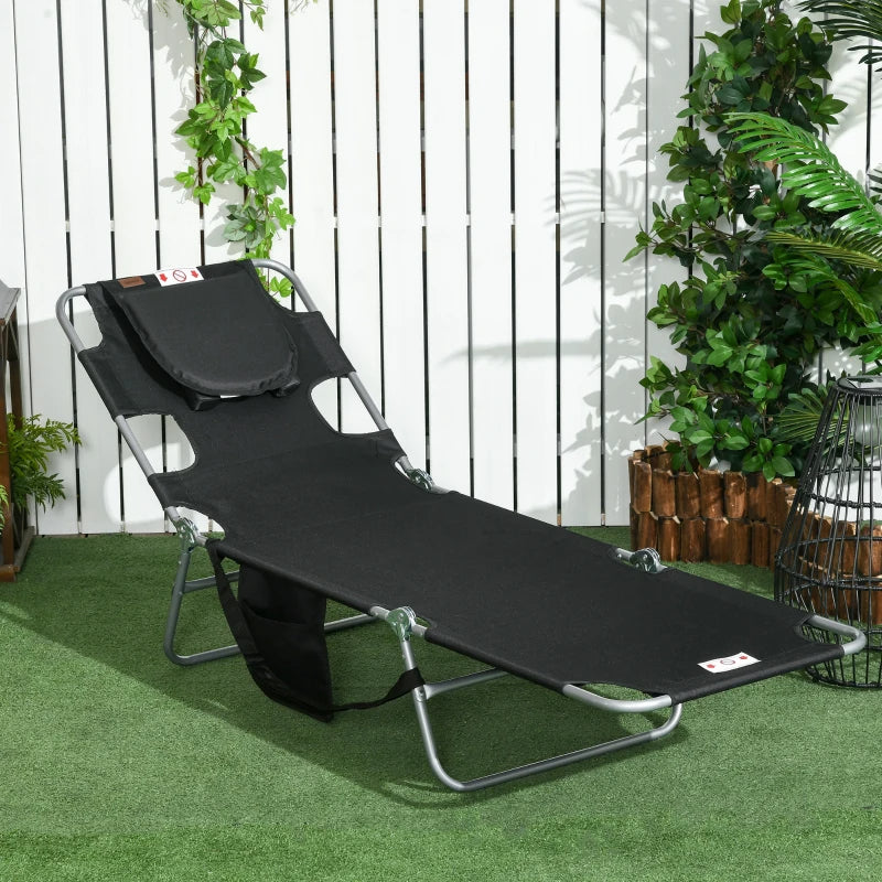 Adjustable Folding Chaise Lounge Chair with Face Cavity - Black