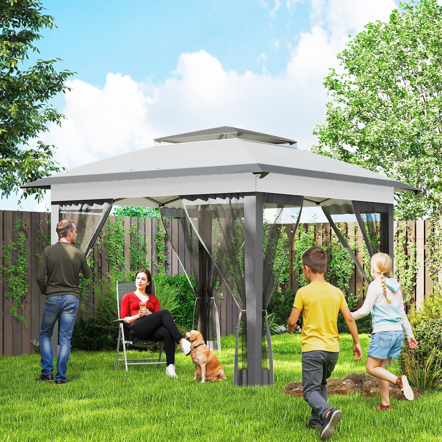 12x12 Pop Up Canopy Tent with Netting & Carry Bag - Gray