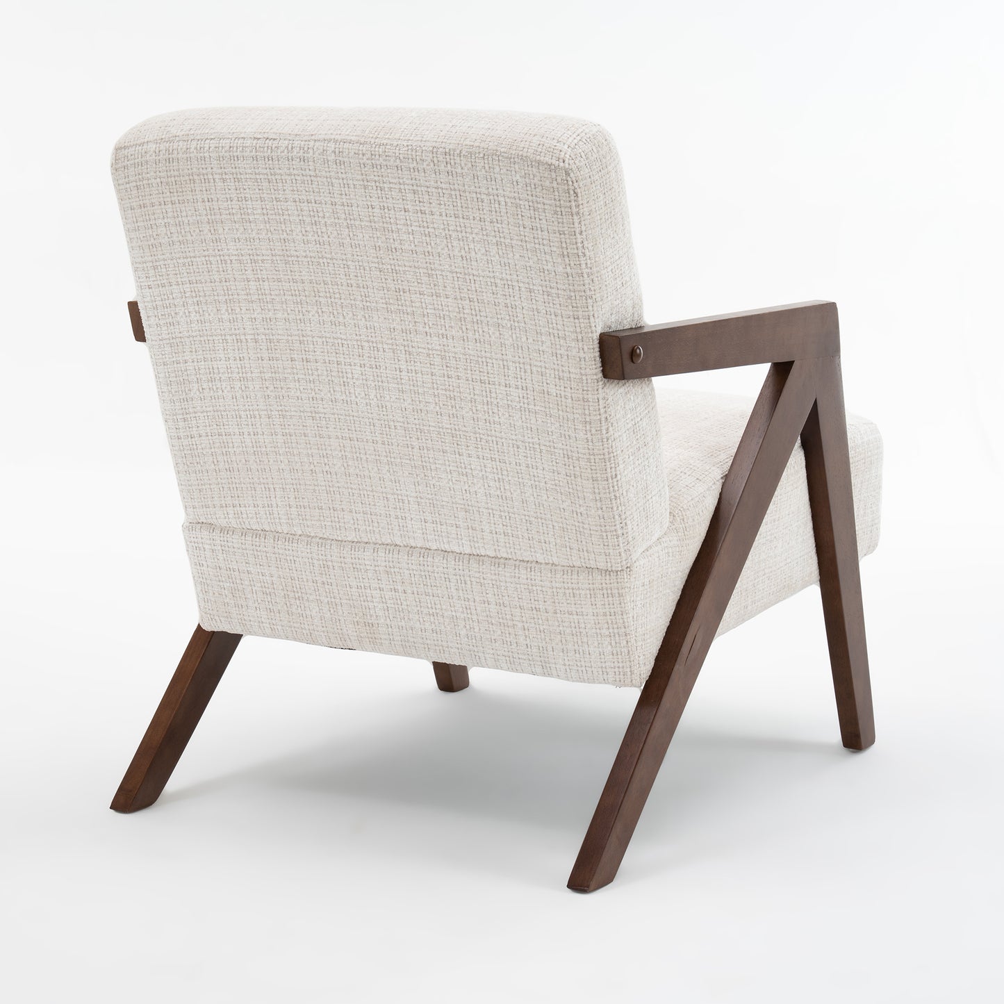 Mid-Century Modern Accent Chair - Solid Wood & Upholstered Chenille - Beige