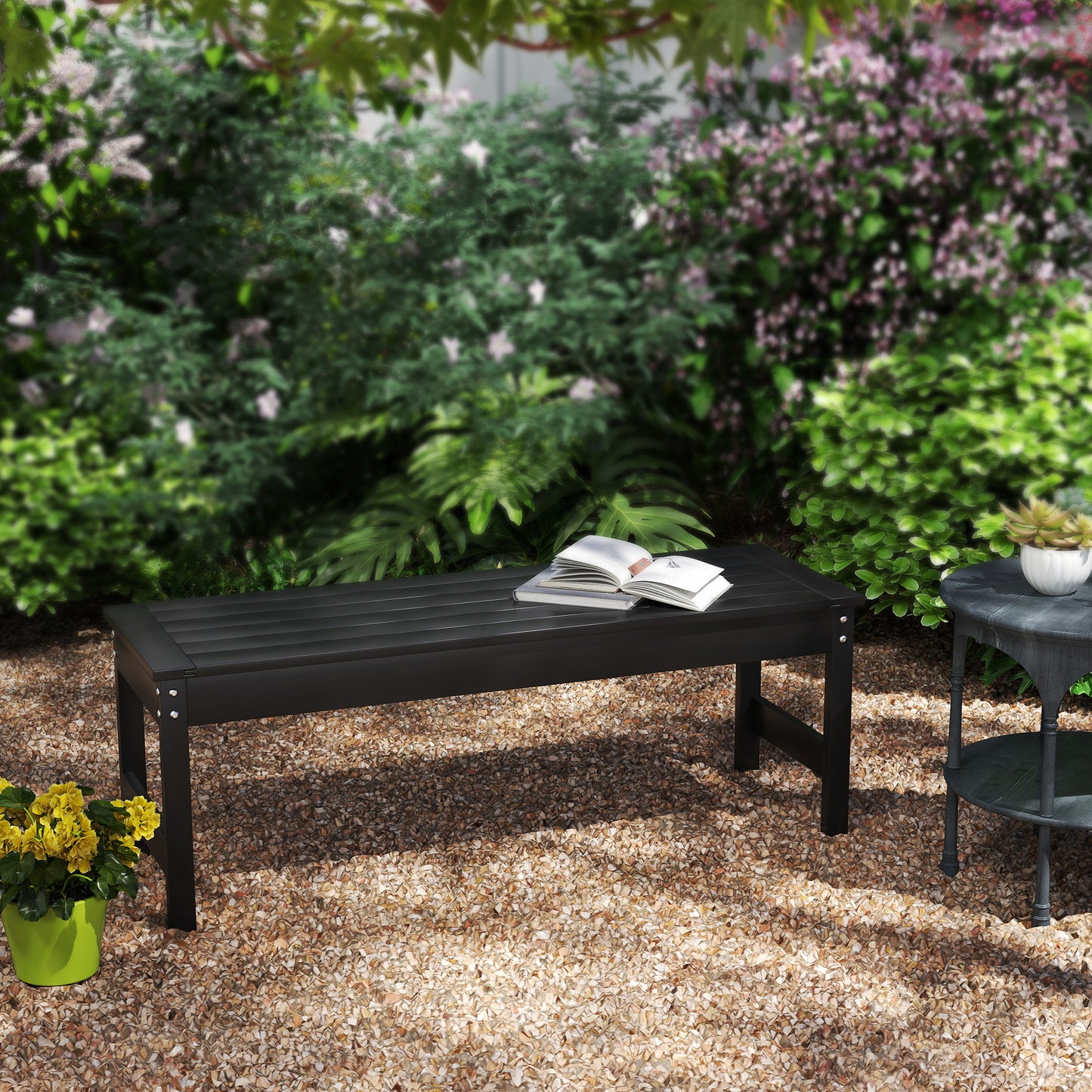 47" Backless Outdoor Bench - HDPE All-Weather Patio Seat - Black