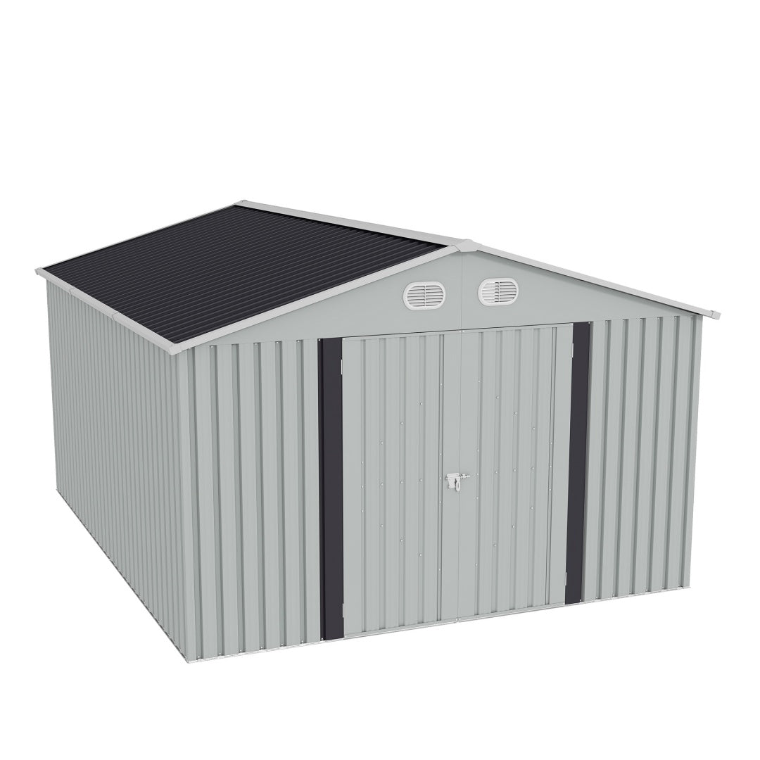 10x12 FT Outdoor Metal Storage Shed with Lockable Door - White